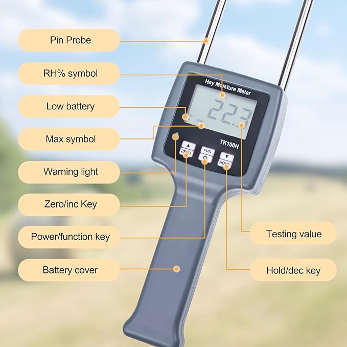 TK100H Hay Moisture Meter for Cereal Straw, Forage Grass, Alfalfa, Leymus, Range 0-80%