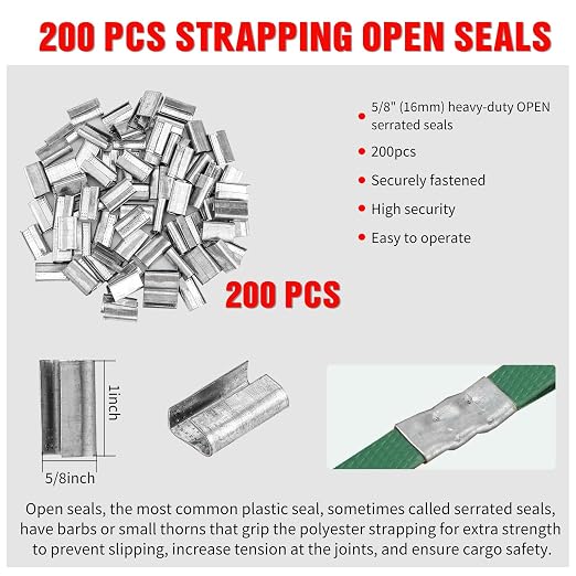 Banding Packaging Pallet Strapping Kit with Strapping Tensioner Tool,Banding Sealer Tool. 5/8″x 852′925lbs Break Strength Polyester Strapping with 100 Metal Seals for Pallets, Logistics, Warehouse