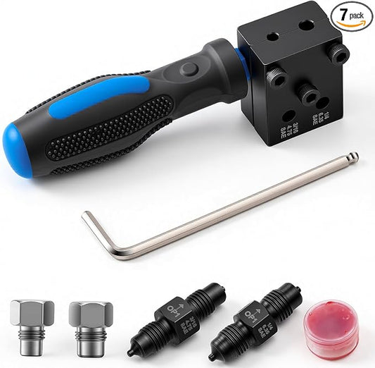 Brake Line Flaring Tool Kit 7-Piece, 3/16" 1/4" SAE Double & Bubble Flare Tool, 45° Flaring Tool for Brake & Fuel Lines, 3/16 Brake Flare Tool for Automotive Hydraulic Repair (7)