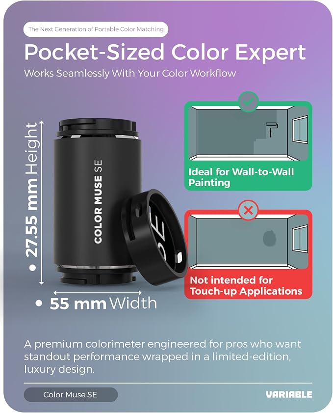 COLOR MUSE SE Colorimeter, Paint Color Matching Tool, Portable Digital Color Values, Reader, Sensor, Identify Closest Matching Paint and Scanner Device for Painters, Designers