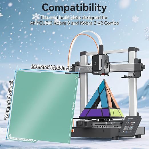 Energy-Saving Kobra 3 Cold Build Plate 256*268mm Double Sided Glossy+Matte Low-Temperature Strong-Adhesion Platform Compatible with ANYCUBIC Kobra 3&Kobra 3 V2 Combo 3D Printers(No Glue Required)-1PCS