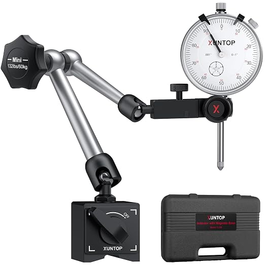 XUNTOP Dial Indicator 1inch/0.001inch with 132lbs/60kg Magnetic Base,Imperial Dial Test Gauge Set for Lathe,3D Printer,CNC,Car,Laboratory