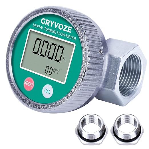 Waterproof 1 Inch Digital Water & Fuel Flow Meter with 3/4 Inch Adapters, EMI Protection, 2.4-26.4 GPM Inline NPT Thread Fuel Meter for Gasoline, Gas Oil, Water, and Other Liquids.