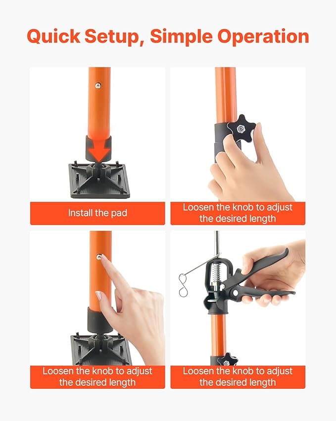 VEVOR Cabinet Jack Support Pole, 2-Pack, 45.7-114.2 Inch Steel Telescopic Quick Support Rod, Adjustable 3rd Hand System up to 154 lbs Capacity for Installing Cabinets, Lifting Drywall, Cargo Bars