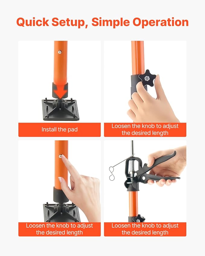 VEVOR Cabinet Jack Support Pole, 8-Pack, 45.7-114.2 Inch Steel Telescopic Quick Support Rod, Adjustable 3rd Hand System up to 154 lbs Capacity for Installing Cabinets, Lifting Drywall, Cargo Bars