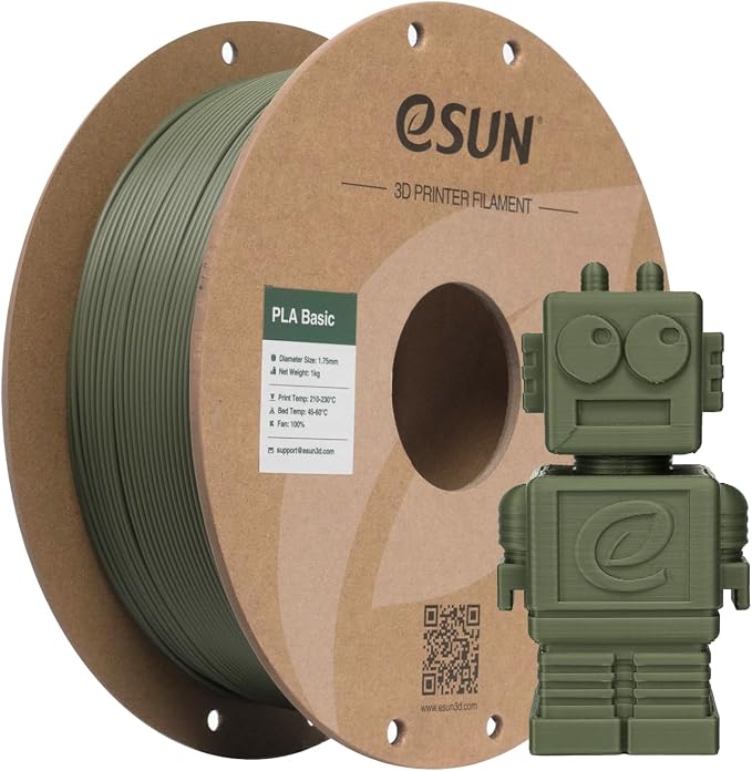 eSUN PLA Basic Filament 1.75mm, 3D Printer Filament High Speed PLA for Fast Printing, 1KG Spool (2.2 LBS) 3D Printing Filament for High Speed 3D Printers, Olive Green