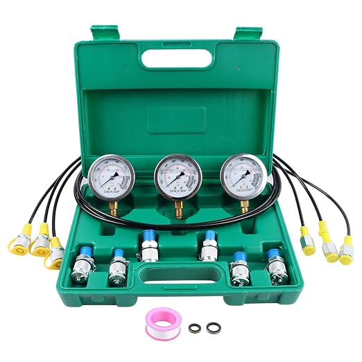 Hydraulic Pressure Test Kit, 3 Pressure Gauges 25Mpa/40Mpa/60Mpa 6 Test Couplings 3 Test Hoses 1 Storage Case Diagnosis Tester Gauge Set for Excavator Construction Machinery Upgraded Version