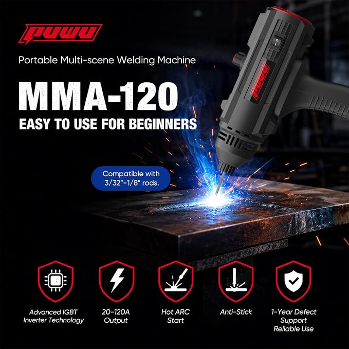 Portable Handheld Welding Machine - 110V IGBT Inverter Welder with Digital Display, 20-120A (Full Current Control) ARC STICK Welder Gun, Hot Start & Anti-Stick for 3/32"& 1/8" Welding Rods