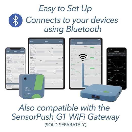 SensorPush HTP.xw Smart Temperature Sensor & Humidity Sensor - Thermometer, Barometer, & Hygrometer w/App Monitoring - Premium Heat Index, Barometric Pressure Gauge, Temperature and Humidity Monitor