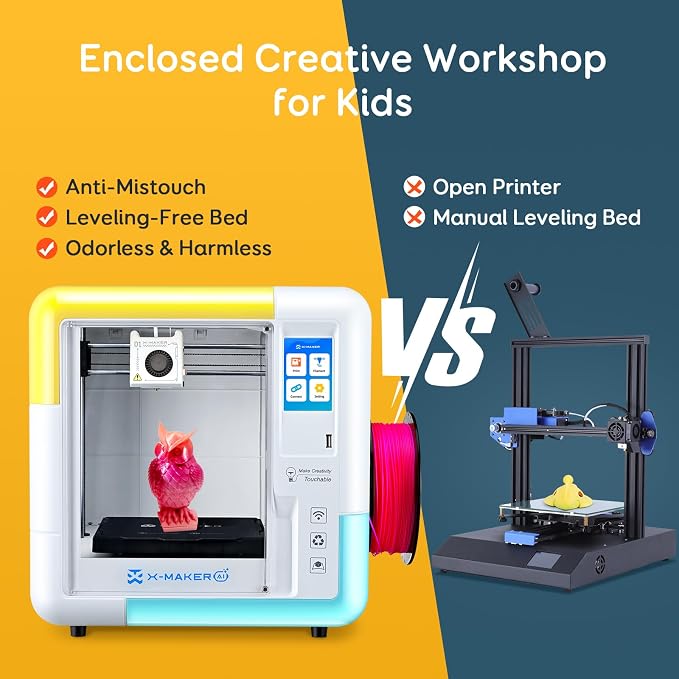 AOSEED 3D Printer for Kids & Beginners, AI-Powered Toy Maker with Leveling-Free Design, 400mm/s Speed, 17+ Design Modules, 1 PLA Filaments, Enclosed Mini 3D Printer for Home & School, X-Maker AI+