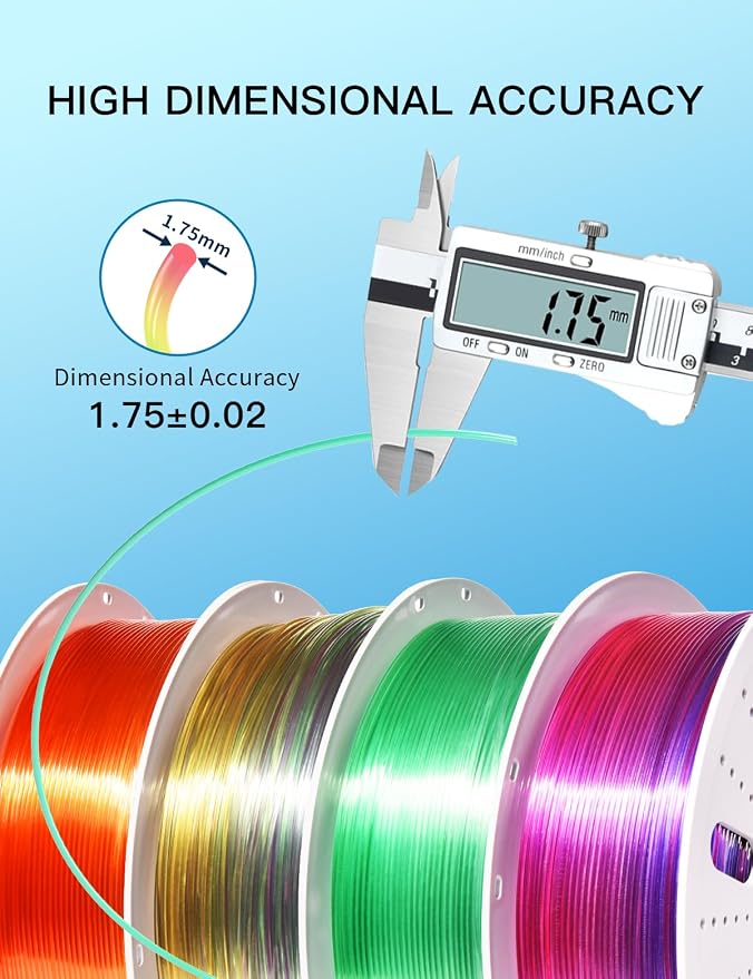 PINBALL Rainbow PETG 3D Printer Filament 1.75mm, Multicolor Translucent PETG Filament Bundle, Accuracy +/- 0.02 mm, 4kg in Total