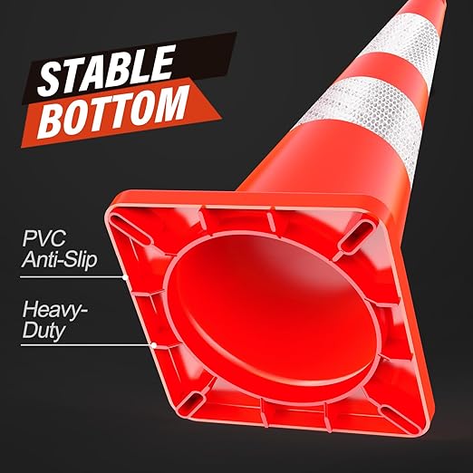 RoadHero 12 Cones Traffic Cones 28 Inch, Orange Safety Cones with Reflective Collar, Cones for Parking Lot, Sport and Driving Training, Road Safety, Construction Events