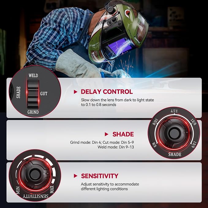 ARCCAPTAIN Auto Darkening Welding Helmet with Side View, 180° Panoramic View, 1/1/1/1 True Color Large Viewing Welding Hood with 4 Arc Sensor Solar Powered, Wide Shade 4/5-9/9-13 for TIG MIG ARC CUT