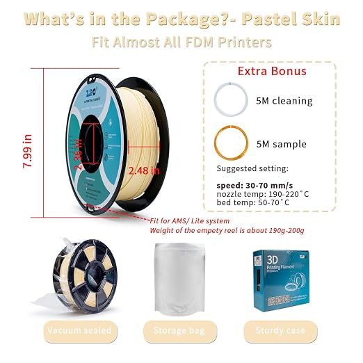 ZIRO Matte PLA Filament, Shine-Free Finish 1.75mm 3D Printer Filament, Pastel Colors PLA Series, 1kg/2.2lbs Spool, Dimensional Accuracy +/- 0.03mm, Fit Most FDM 3D Printers, Pastel Skin(Matte)