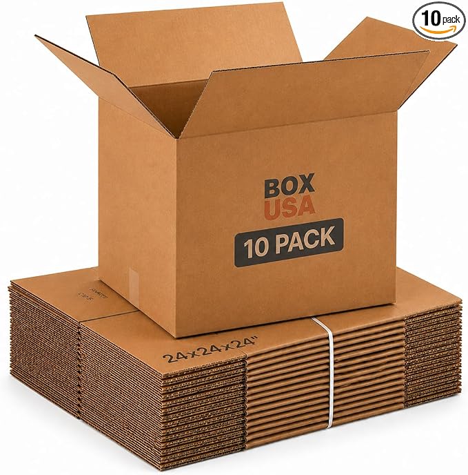 BOX USA Cube Shipping Boxes 24"L x 24"W x 24"H (10-Pack) - X-Large Corrugated Cardboard Packaging Boxes for Shipping, Packing, Moving, and Storage at Home, Office, or Business