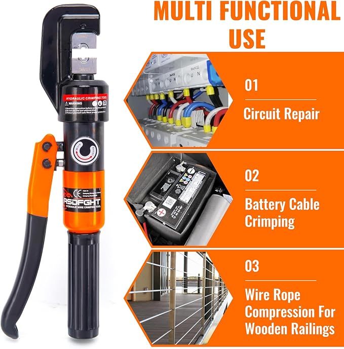 Hydraulic Crimping Tool, Hydraulic Wire Crimping Tool | 12 AWG to 2/0 Gauge | Heavy-Duty Terminal Crimper with 9 Dies for Electrical, Battery & Welding Cables