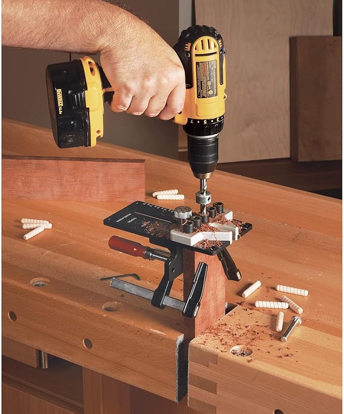 JessEm 08350 3/8" Dowelling Jig Precision Woodworking Joinery Tool with Main Body, Angle Guides and Hardened Drill Bushings