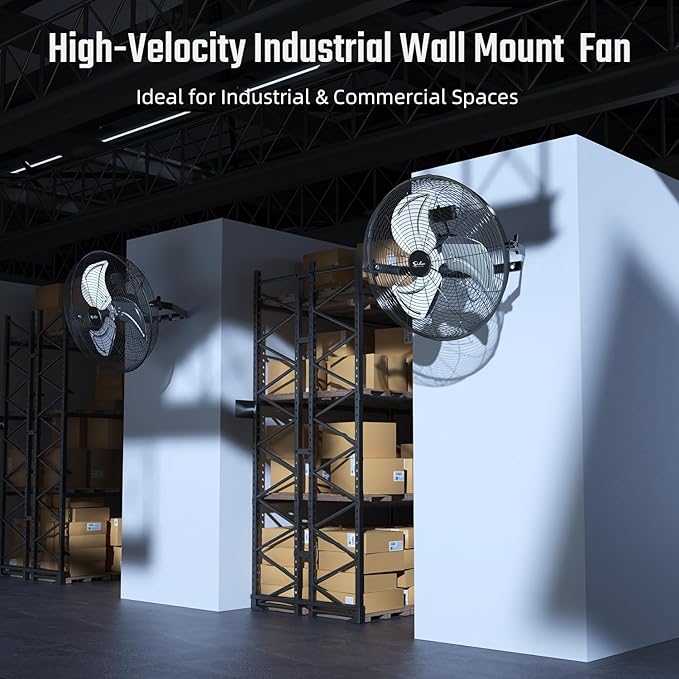 Simple Deluxe 18 Inch Industrial Wall Mount, 3 Speed Commercial Ventilation Metal Fan for Warehouse, Greenhouse, Workshop, Patio, Factory and Basement - High Velocity, Black