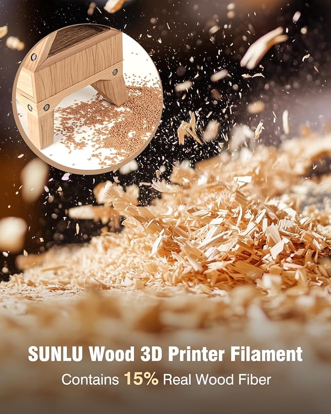 SUNLU Real Wood Fiber PLA Filament, Neatly Wound 1.75mm Dimensional Accuracy +/- 0.03mm, Fit Most FDM 3D Printers, 1kg Spool (2.2lbs), Woody Scent Maple Wood Fiber PLA