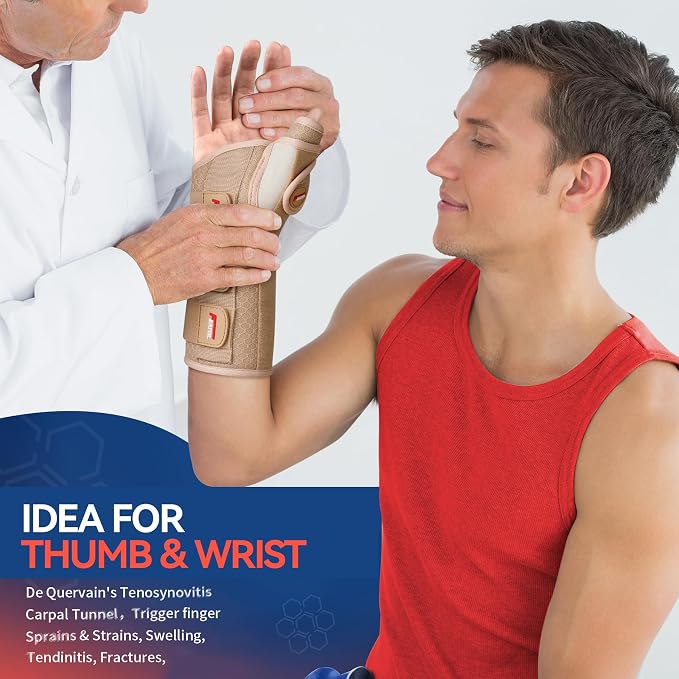 FEATOL Carpal Tunnel Wrist Brace Night Support, Thumb Spica Splint Right Hand for De Quervains Tenosynovitis, Tendonitis, Thumb Brace for Women Men, Beige, Large/XLarge
