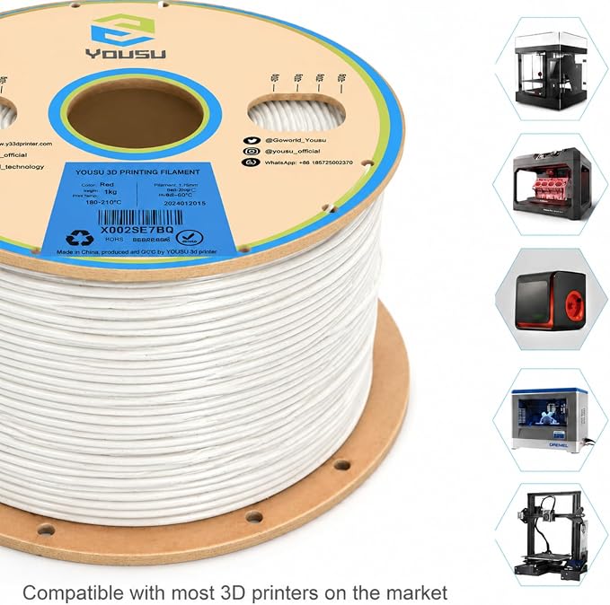 YOUSU Marble White PVB Filament 1.75 mm for 3D Printer & 3D Pen 1 kg (2.2 lbs), Print As Easy as PLA Filament, can be Polished with Alcohol to get Smooth Surface.