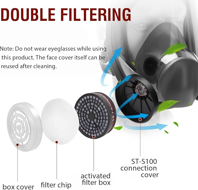 Full Face Respirator Mask,Reusable Cover Set for Paint,Chemicals,DIY,Spray Painting,Woodworking,Welding Work