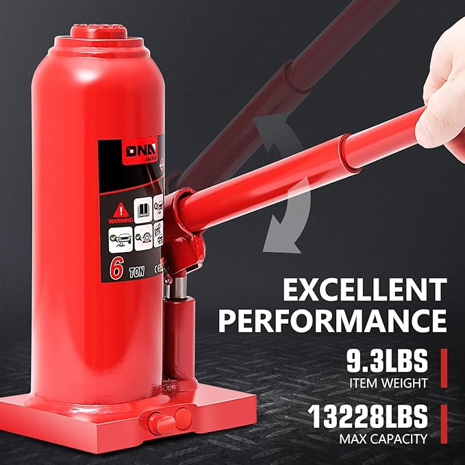 DNA Motoring 6 tons / 13228 lbs Lifting Automotive Welded Hydraulic Bottle Jack for Repair Vehicle, Pickup, Truck, w/Manual Handle, Red,TOOLS-00355