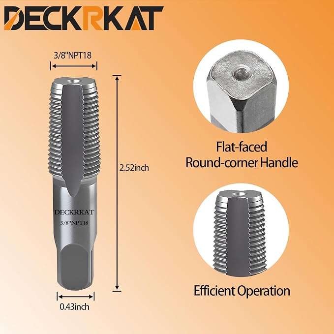 DECKRKAT 2-Piece 3/8" NPT Pipe Tap - High Carbon Steel Pipe Threading Tool, 18 Threads Per Inch Precision Internal Tap for Plumbers, Mechanics & DIY, with Protective Case.
