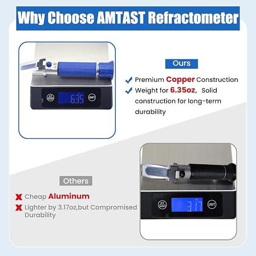 0-10% Salinity Refractometer 1.000-1.070 Specific Gravity Sea Water Tester with ATC Hand Held Refractometer for Saltwater Aquarium, Marine Monitoring (Made of Copper Not Cheap Aluminum)