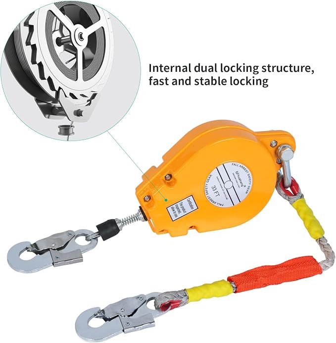 33FT Self Retracting Lifeline, Adjustable Retractable Lifeline Fall Protection Rope, Heavy Duty Retractable Lanyard, Roofing Lifelines, Industrial Fall Arrest Retractor