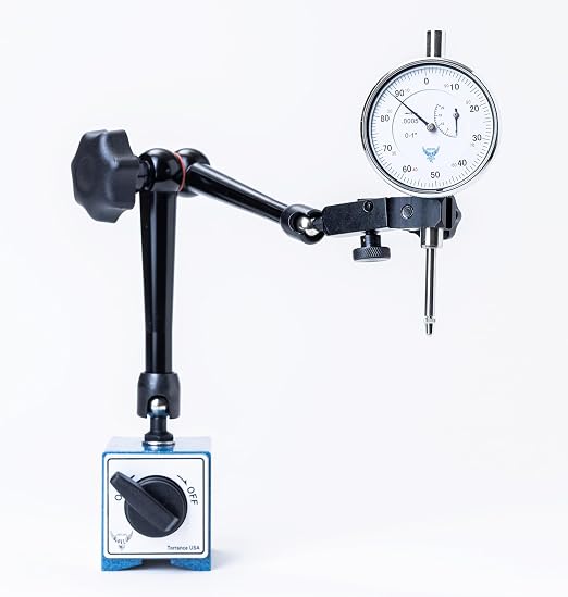 PEC Tools Universal Arm Magnetic Base with Mechanical Locking System, 176lb/80kg Holding Force, Fits 6mm & 3/8" Stems and Dovetail, Precision Adjustable Stand for Dial & Test Indicators