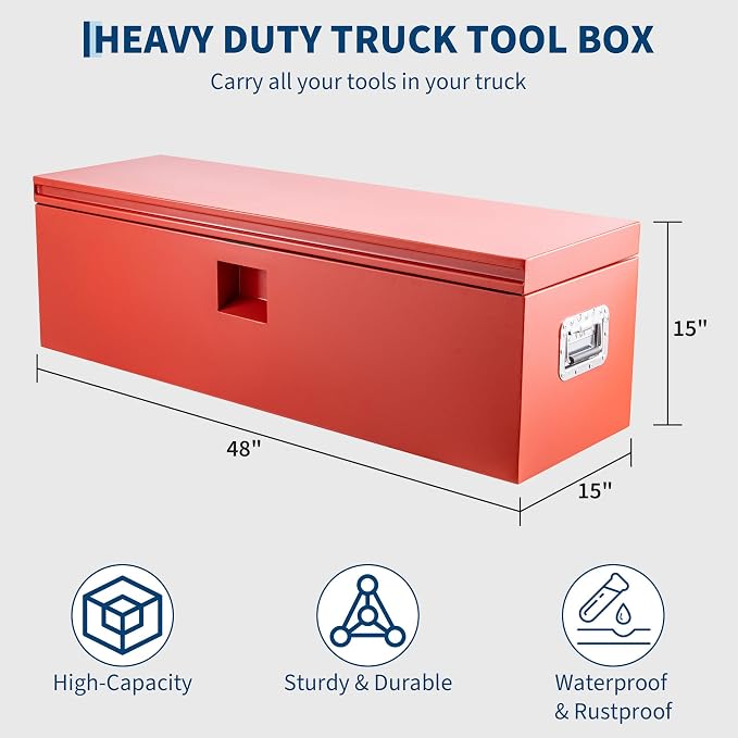 GarveeTech Truck Bed Tool Box Heavy Duty Steel Toolbox with Hydraulic-Assisted Lid, Drill-Proof Lock & Weatherproof Seal, Universal Mount for Pickup, Truck Bed, RV, Trailer