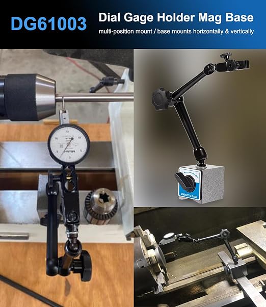 DG61003 Replacement Dial Indicator Magnetic Base Stand, Heavy Duty Magnetic Indicator Holder with Metal Fine Adjustment | Universal Holder for Dial & Test Indicators, 176 lb Magnetic Base, Articulating Arm for CNC Machining Inspection