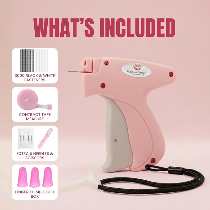 Premium Stitch Gun for Clothes – No-Sew Handheld Sewing Tagging Gun for Quick Clothing Repair & Hemming – Includes 6 Needles 1500 Black Fasteners & 1500 White Fasteners