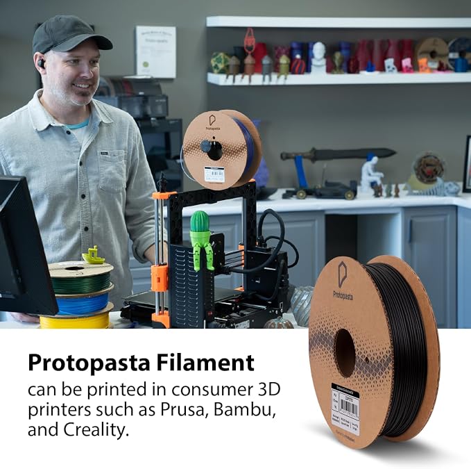 Protopasta Electrically Conductive Composite Black PLA 3D Printer Filament for Electrically Conductive 3D Prints | Easy Printing with Low Warp | 1.75mm Filament | 1kg with Recyclable Cardboard Spool