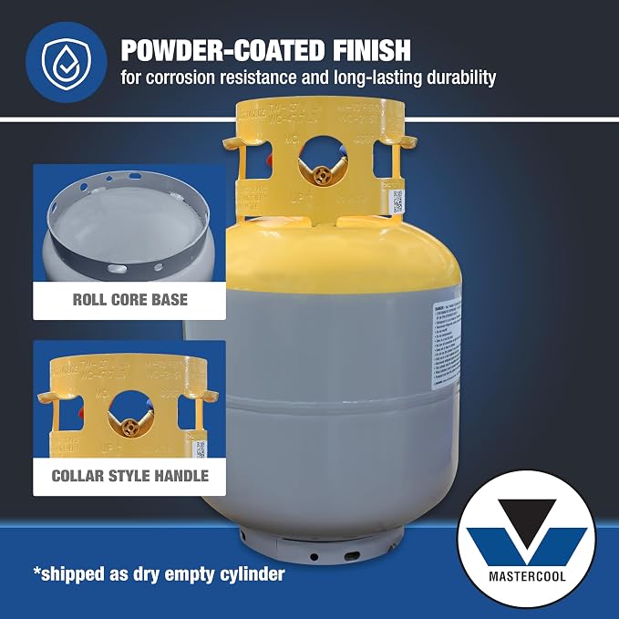 Mastercool 66010 50 lb. Recovery Tank for R134a – Meets DOT and CAN/CSA Standards – Powder-Coated HP325/HP345 Steel, No Float Switch, No Refrigerant Included