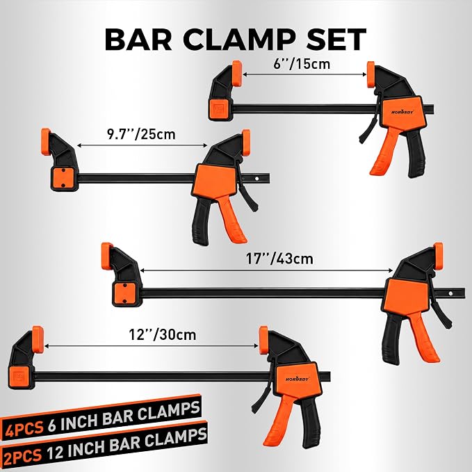 HORUSDY 8-Pack Bar Clamps for Woodworking, 12" and 6" Bar Clamps with 2-Piece Clamp Connectors, Quick-Release Wood Clamps with 150 LBS Load Limit, Trigger Clamp Set