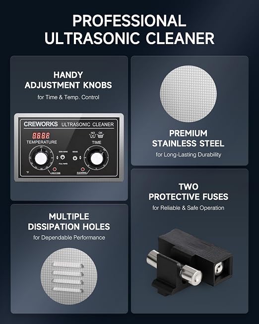 CREWORKS 15L Ultrasonic Cleaner with Heater and Timer, 360W Stainless Steel Ultrasonic Cleaner Machine with Degas & Gentle Modes, Ultrasonic Parts Cleaner with Knob Control for Machine Part Auto Tool
