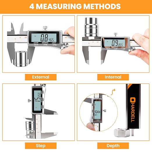 HARDELL Digital Caliper 12 Inch, Rechargeable All Metal Electronic Micrometer with Backlit LCD, Inch/mm/Fraction Conversion, Auto-Off – Measuring Tool for DIY, 3D Printing, Workshop & Household