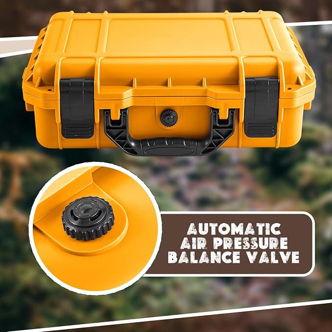 Relaxweex 1 Pcs Waterproof Hard Case with DIY Customizable Foam Insert Portable Protective Case with Knife for Camera Drones Equipments Tools Test Instruments(Yellow,16.3 x 12.4 x 6.5 Inch)