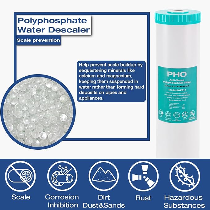 H&G Lifestyles Whole House Water Filter Cartridge 4.5 x 20 KDF Water Filter | Polyphosphate Water Descaler, PP Cotton Filter, Compatible with ECP5-20BB,SPC-45-2005,DGD-5005-20