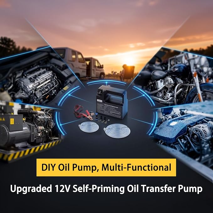 Upgraded 12V Self-Priming Oil Transfer Pump, Portable Fluid Changes Electric Extractor for Engine Oil, Gear Oil & Transmission Fluid-Compatible with Cars, Trucks, Boats, ATVs, RVs & Motorcycles