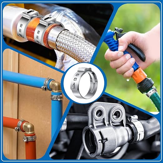 170Pcs 13 Sizes 304 Stainless Steel Single Ear Hose Clamps 5.3-31.6mm Crimp Hose Clamps Assortment Kit Perfect for Automotive/Home Appliance/Water Pipe and Fuel Line