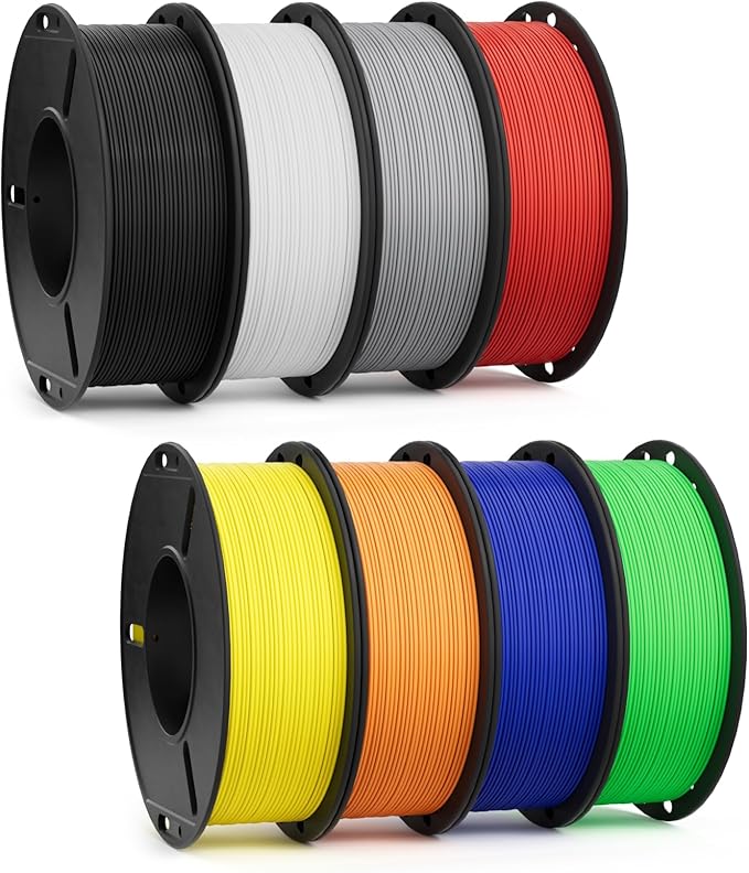 PLA 1.75mm 3D Printer Filament 8 Pack 250g Bundle, Dimensional Accuracy +/- 0.02mm, Neatly Wound, No Clogging, Fits for Most FDM 3D Printers, Black/White/Gray/Red/Yellow/Orange/Dark Blue/Green