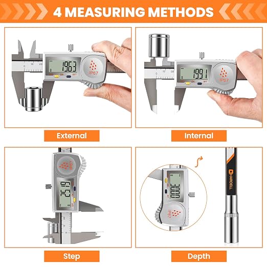 HARDELL Digital Caliper, IP67 Industry Calipers with Battery Display, ABS, Auto-Off, Inch/MM Conversion, Stainless Steel Caliper Measuring Tool for Water/Coolant/Dust Protection