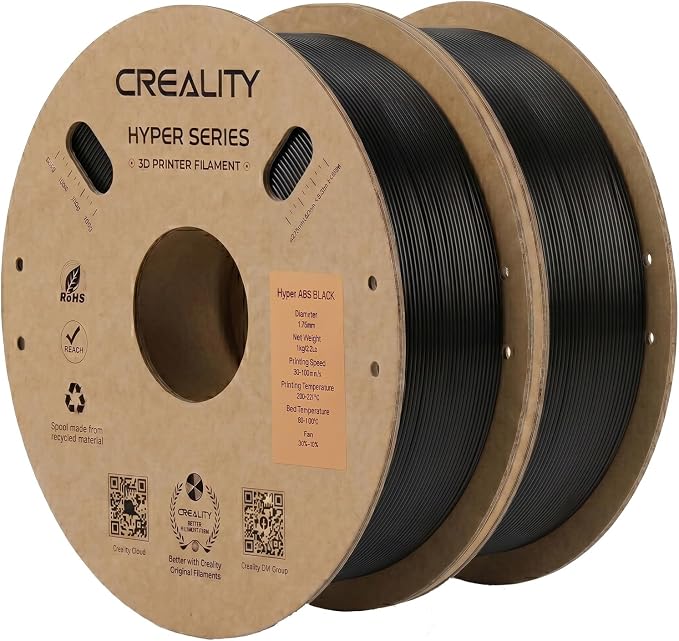 Creality ABS Filament 1.75mm 1KG, High-Speed 3D Printer ABS Filament Up to 350mm/s, High Impact Resistance, Odorless Non-Toxic and Without Stringing or Clogging, Fit Most FDM 3D Printers, Black*2