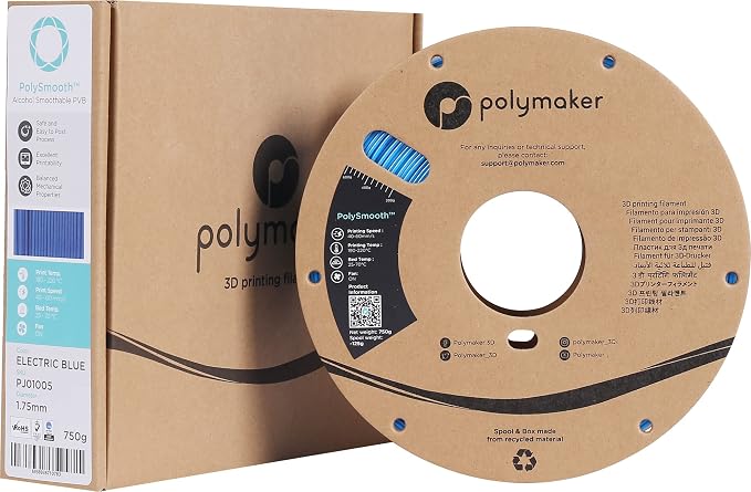 Polymaker PolySmooth PVB Filament 1.75mm 0.75kg Electric Blue - Print Like PLA Filament, Easy Smoothable Post Process with IPA Alcohol