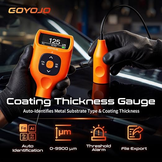Professional Paint Thickness Gauge with APP & External Probe, 0-9900 μm (0-390 mils) Coating Thickness Meter, Auto Fe/Al/Zn/Fe(C) Detection, 0.1μm Resolution, ±(2%+1μm) Accuracy for Paint Inspection