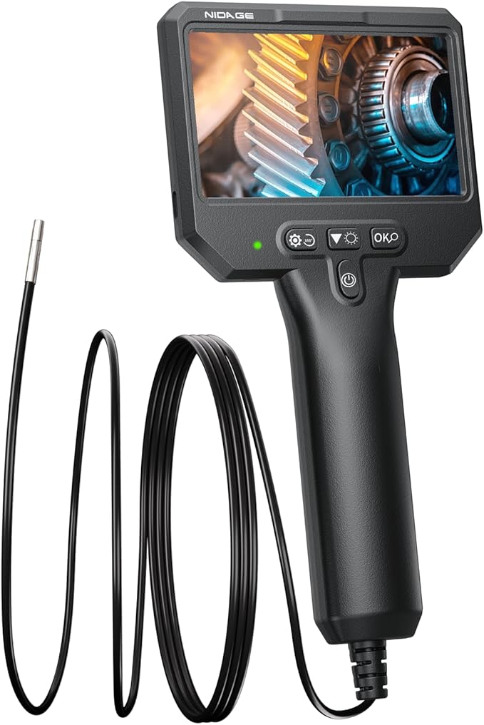 3.9mm Endoscope Camera with Light NIDAGE 1920P HD Industrial Borescope Inspection Camera with 4.3" IPS Screen, 5FT Semi-Rigid Cable, IP67 Waterproof Snake Cam for Car Engine Aircraft Mechanic Tools