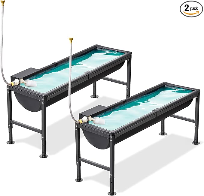 2PCS Automatic Animal Waterer 11 Gallon, Livestock Water Trough with Adjustable Stand, Automatic Water Dispenser with Float Valve, Easy to Assemble, Feeding Goat, Sheep, Horse, Dog in Farm